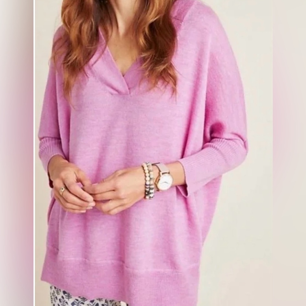 NWOT Anthropologie Araminta 100% Merino Wool V Neck Oversized Purple Pink
